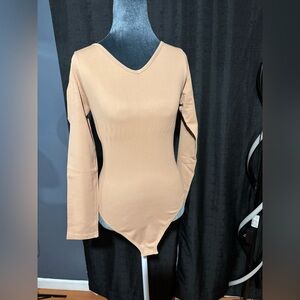 2 Pack Brown & Pink Ribbed V-Neck Long Sleeve Sculpting Bodysuit